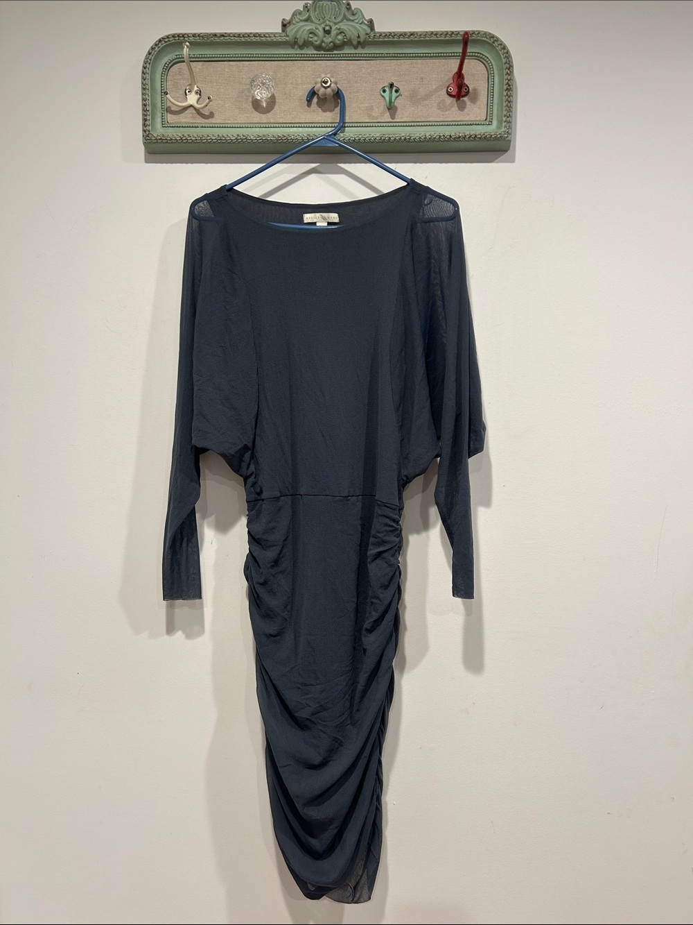 Weston Wear Anthro Nylon Ruched Long Sleeve Bat Wing Dress women’s large Grey